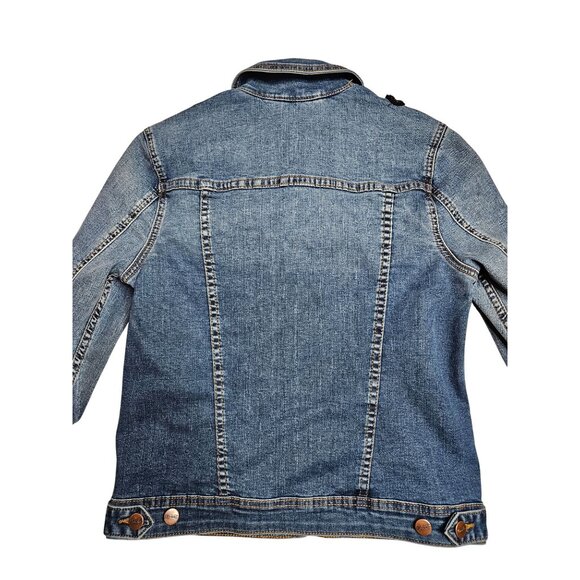 Nanette Lepore Womens XS Denim Button Jacket Black Sequin Floral Streetwear - Picture 10 of 11